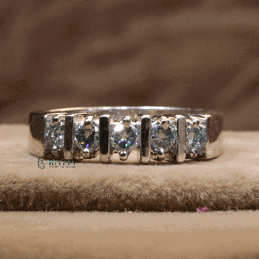 Blue Round Cut Diamond Half Eternity Wedding Band For Women 