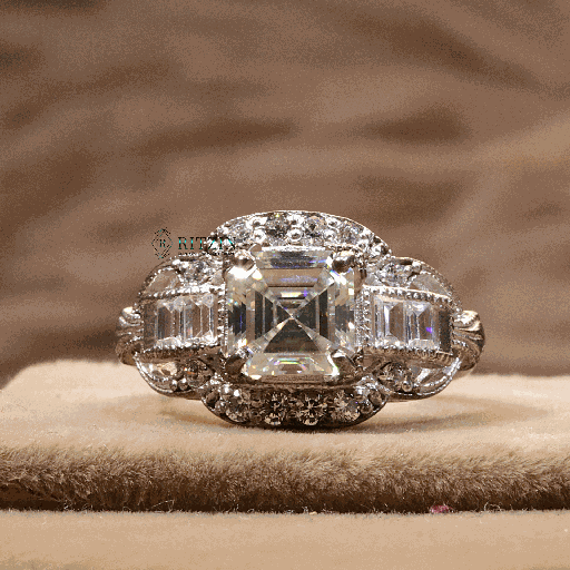 Asscher And Baguette Cut Diamond Unique Style Engagement Ring For Women 