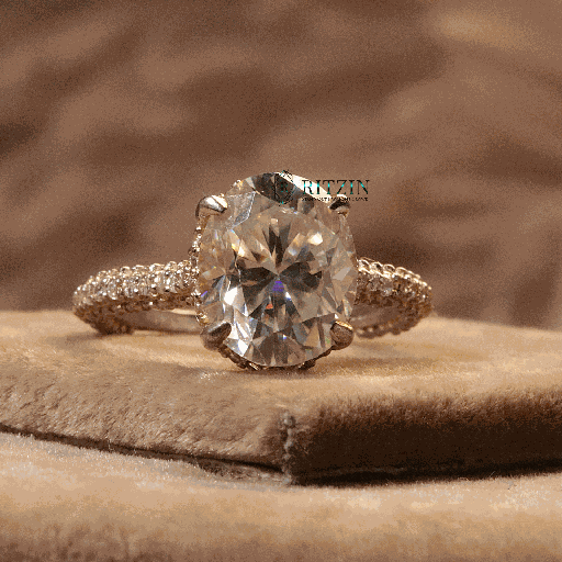 Oval And Round Cut Diamond Hidden Halo With Accent Engagement Ring For Women