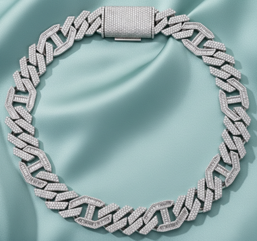 Round And Baguette Cut Diamond Heavy Design Unique Style Cuban Chain For Men Hip Hop Jewelry