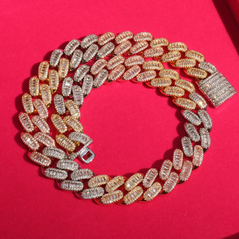 Round And Baguette Cut Diamond Cuban Chain For Men Hip hop jewelry Heavy Design