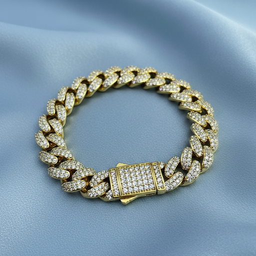  Baguettes Cuban Link Bracelets for Men, VVS Clarity 5 Cubic Zircon Diamond Bracelet Hip Hop Trendy Bracelet Gift for His Birthday
