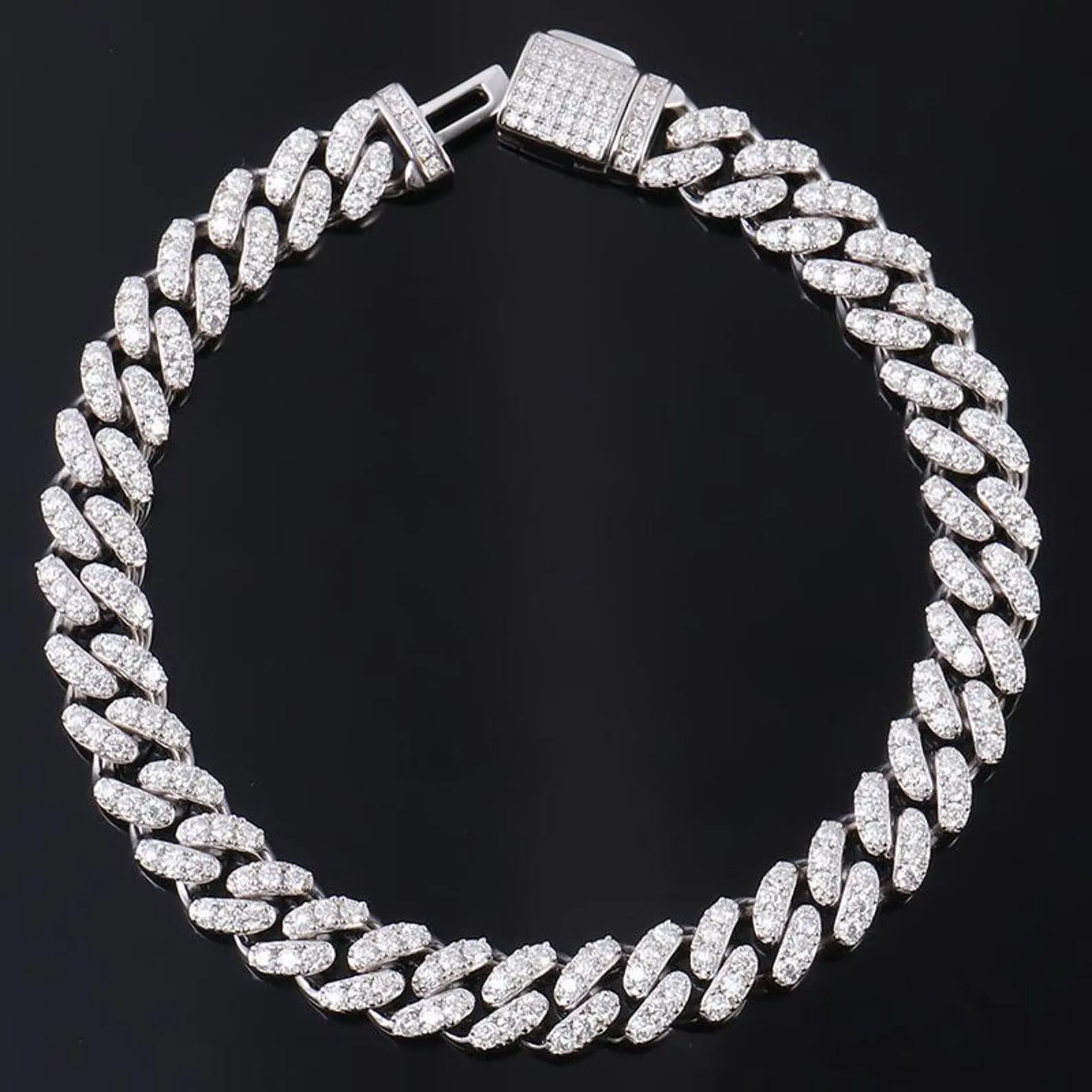 Real VVS1 Round Diamond Cuban Link Bracelet, Solid 925 Sterling Silver, Hip Hop, Iced Out 