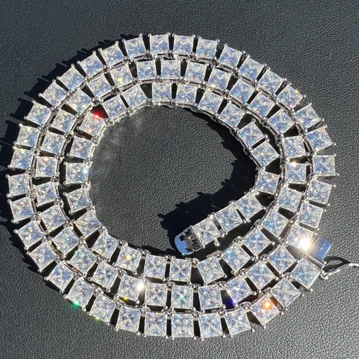 7.50MM Princess Cut Diamond Tennis Chain For Men Excellent Style