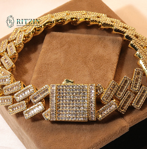 Baguette Round Cut Diamond Cuban Bracelet For Men