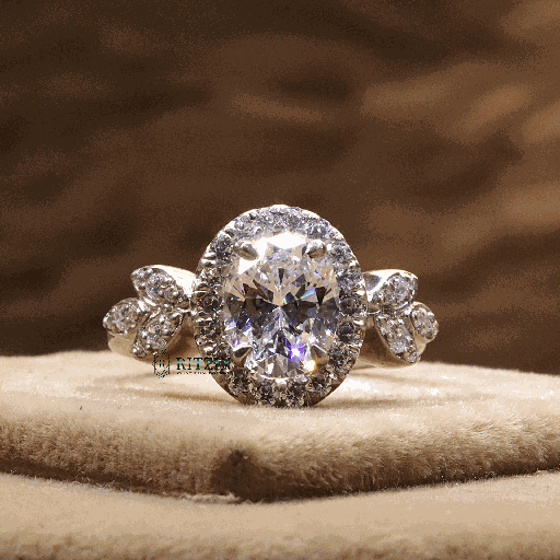 Oval And Round Cut Diamond Halo With Accent Style Engagement Ring For Women