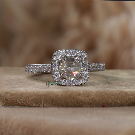 Rose Round Cut Diamond Halo With Accent Vintage Style Round Prong Engagement Ring For Women