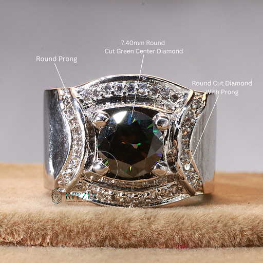 1.50 CT Green Round Cut Moissanite Diamond Art Deco Prong Setting Ring For Women    
