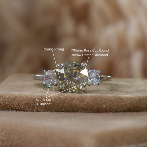 2 CT Yellow Rose Round Cut Diamond 3 Stone Style Prong Set Engagement Ring