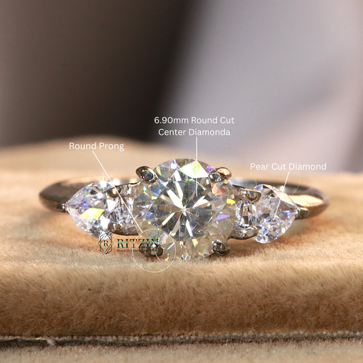 Round Cut Diamond 3 Stone Prong Set Engagement Ring 