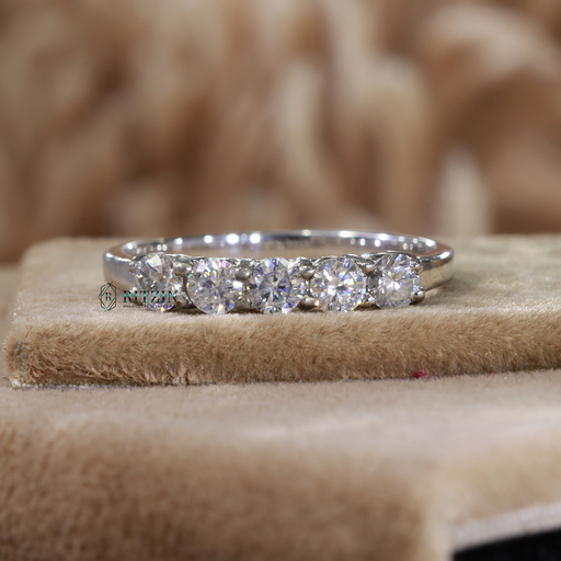 4 MM Round Cut Diamond 5 Stone Style Prong Set Engagement Ring For Women