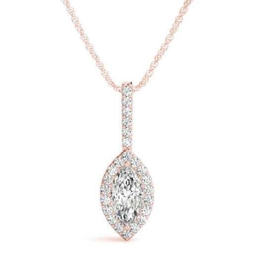 8.00x4.00MM Marquise Cut Diamond Tulip Halo Style Charm Pendant For Women