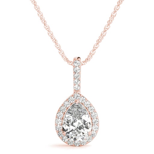 Pear And Round Cut Diamond Halo Pendant Necklace For Women
