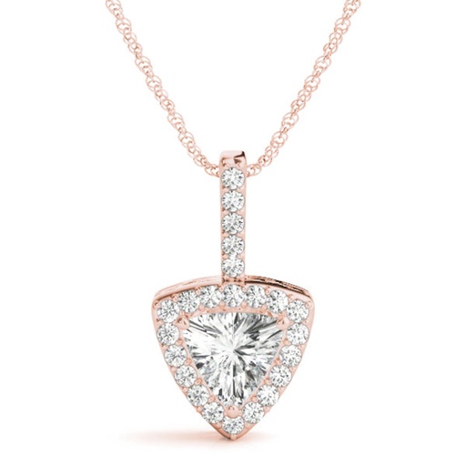 Trillion And Round Cut Diamond Halo Pendant Necklace For Women