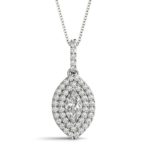 Marquise And Round Cut Diamond Double Halo Pendant Necklace For Women