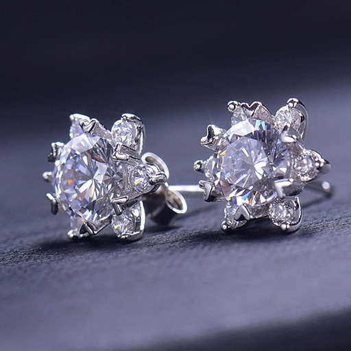925 Sterling Silver Round Brilliant Cut White Cubic Zirconia Snowflake Stud Earrings