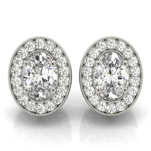Oval And Round Cut Diamond Halo Style Stud Earring For Women