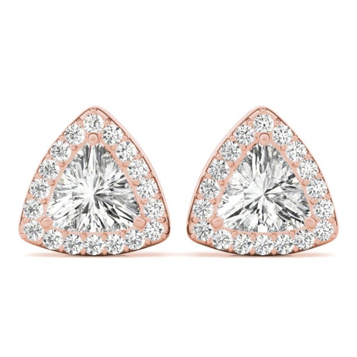 Trillion And Round Cut Diamond With Halo Style Studs Earring For Women
