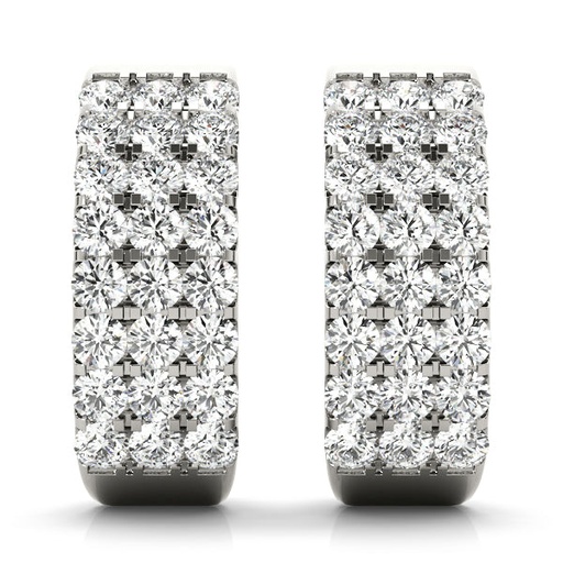 Round Cut Diamond 3 Row Style J-Hoop Earring For Women