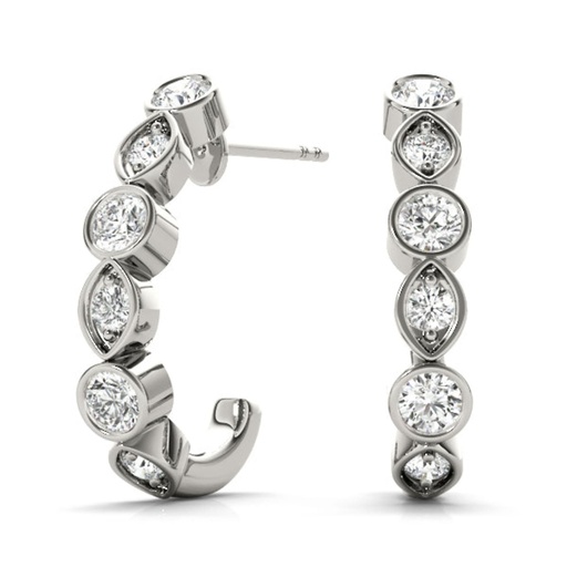Round Cut Diamond J-Hoop Earring For Women 