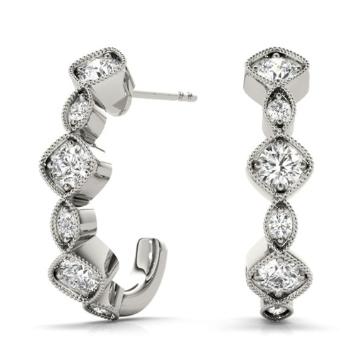 Round Cut Diamond With Bezel Set J-Hoop Earring For Women