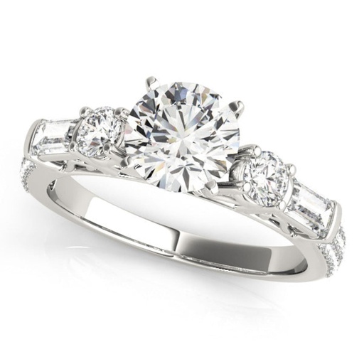 Round And Baguette Cut Diamond Solitaire With Accent Engagement Ring For Women
