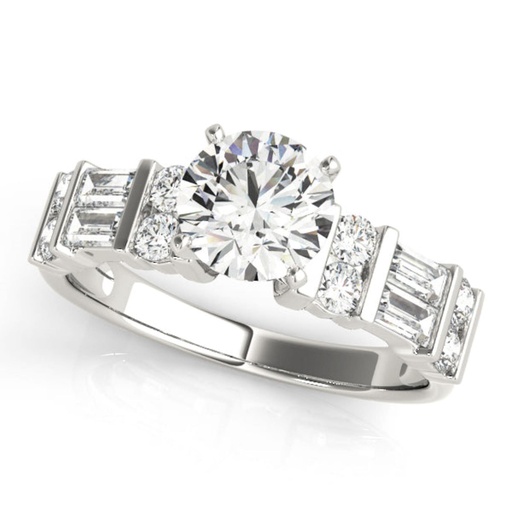 Round And Baguette Cut Diamond Solitaire With Accent Engagement Ring For Women
