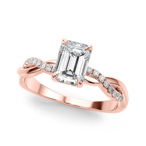 Emerald And Round Cut Diamond Twisted Engagement Ring For Women