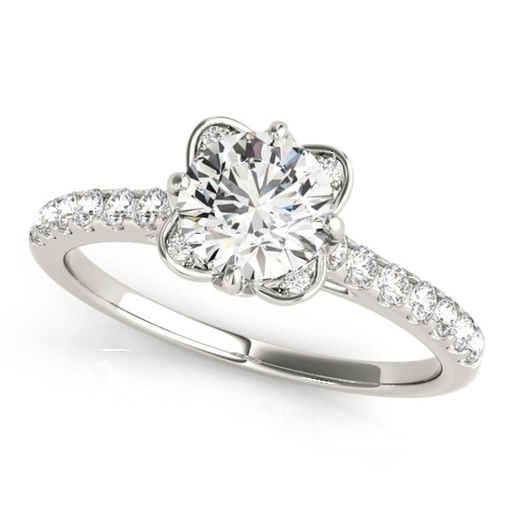 Round Cut Diamond Floral With Accent Style Engagement Ring For Women