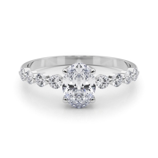 Oval And Round Cut Diamond Solitaire With Accent Engagement Ring For Women