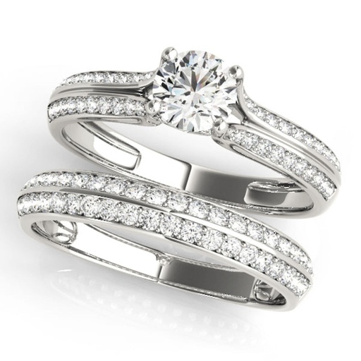 Round Cut Diamond Solitaire With Accents Bridal Set Wedding Ring For Her/Women