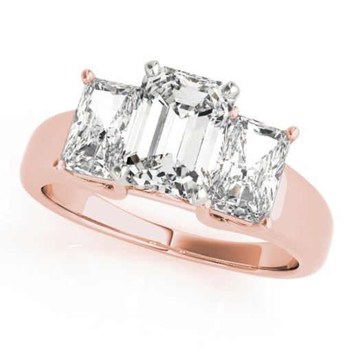 Emerald And Radiant Cut Three Stone Style Engagement Ring For Women