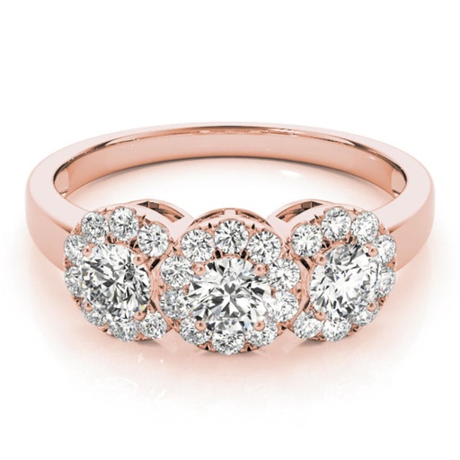 Round Cut Dimaond Three Stone With Halo Style Engagement Ring for Her/Women