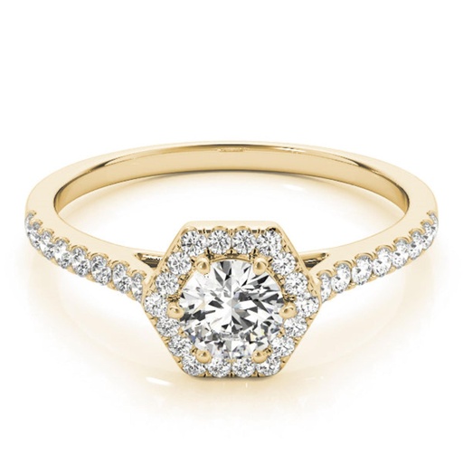 Round Cut Diamond Hexagon Shape Halo With Accents Engagement Ring for Her/Women
