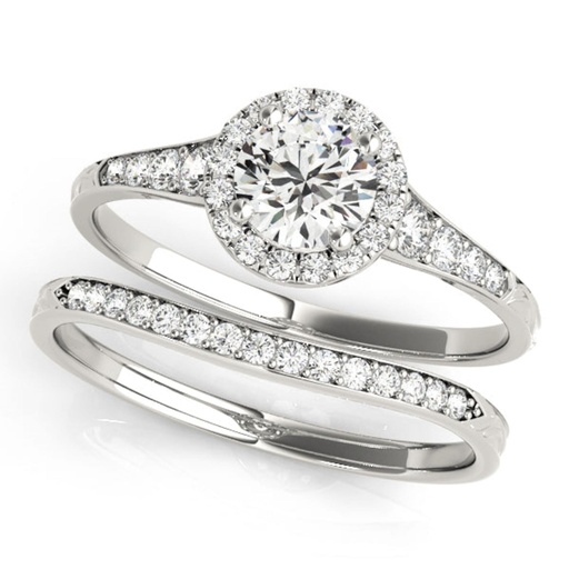 Round Cut Diamond Halo With Accents Engagement Ring Bridal Set for Her