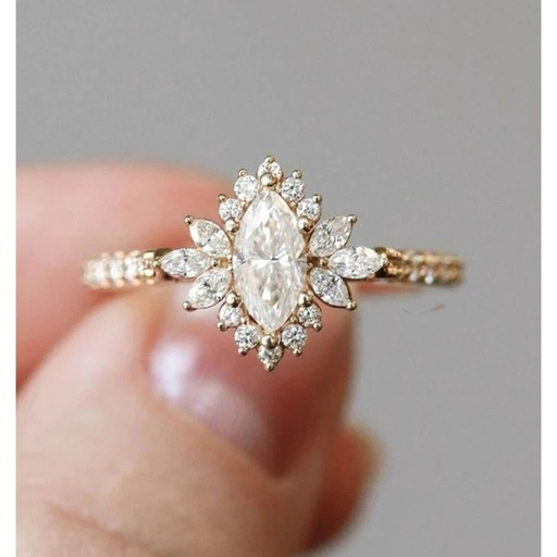 Art Deco  White Marquise And Round Cut Cubic Zirconia In 925 Sterling Silver Ring For Engagement