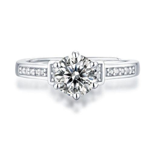 Solitaire Accents Brilliant Round Cut White Cubic Zirconia In 925 Sterling Silver Ring For Engagement