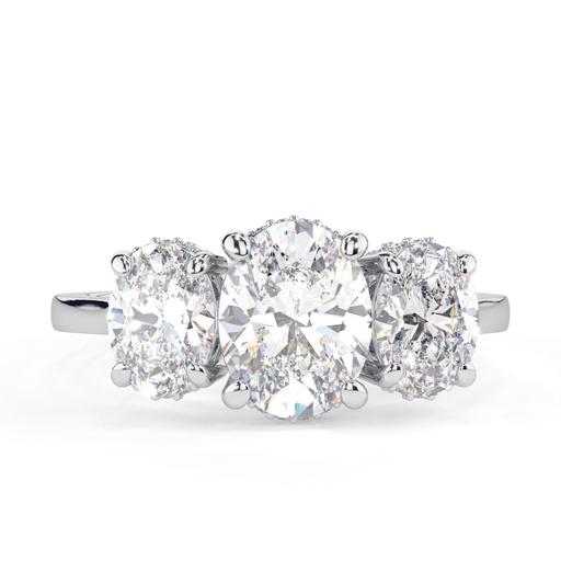 Oval Cut Diamond 3 Stone Hidden Halo Engagement Ring for Women