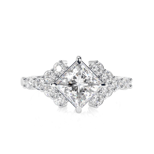  Princess Cut Lab Grown Diamond Engagement Ring / 14K Rose Gold Cluster With Accent Ring / Certified Princess Cut Lab Diamond Ring