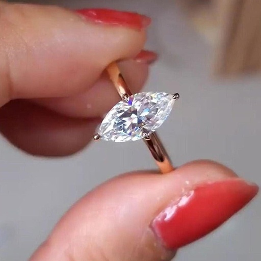 Marquise Cut Colorless Moissanite Ring, Solitaire Rose Gold Engagement Ring, Wedding Ring, Promise Ring for Women, Gift for Her