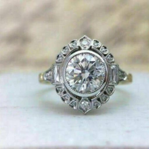 Round Cut Moissanite Bezel Set Wedding Ring, Art Deco Style Women's Ring, Vintage Style Engagement &amp; Anniversary Ring For Her
