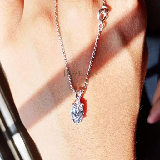 Marquise Cut Moissanite Diamond, Solitaire Pendant Necklace, 14K White Gold Finish In 925 Sterling Silver