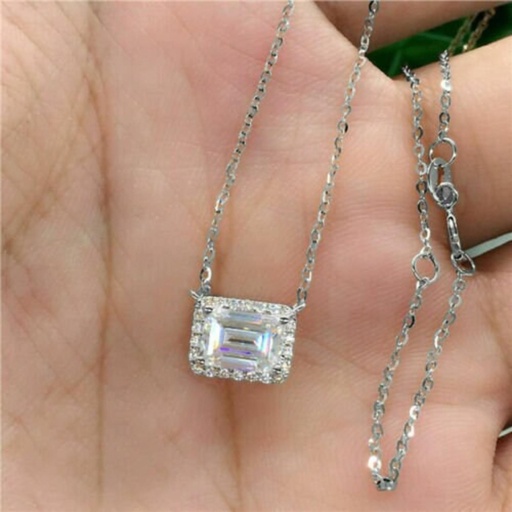 Elegant &amp; Brilliant Emerald Cut Halo East - West Moissanite Pendant 1CT Moissanite 925 Sterling Silver Halo Pendant With Free Silver Chain