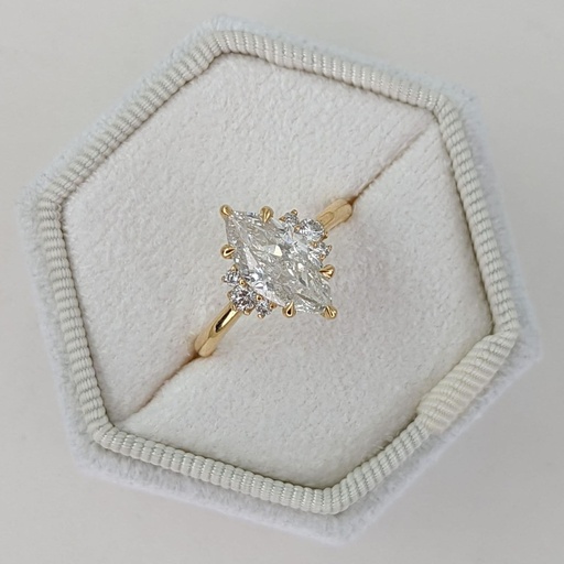  Marquise Lab Grown Diamond Engagement Ring, 14K Yellow Gold, With Three Round Stones Each Side