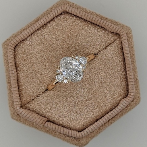  Oval Lab Grown Diamond Engagement Ring, 14K White Gold, With Side Round Diamonds