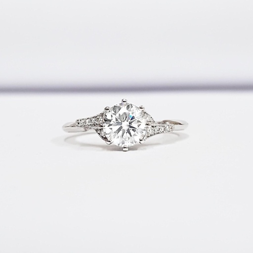 Moissanite and diamond engagement ring handmade in white/rose/yellow gold or platinum antique edwardian inspired mount