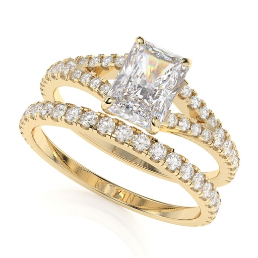 1.00CTUnique Engagement Ring Set  Radiant Engagement Ring With Matching Thin Rose Gold Eternity Band Gift For Her Bridal Set Ring