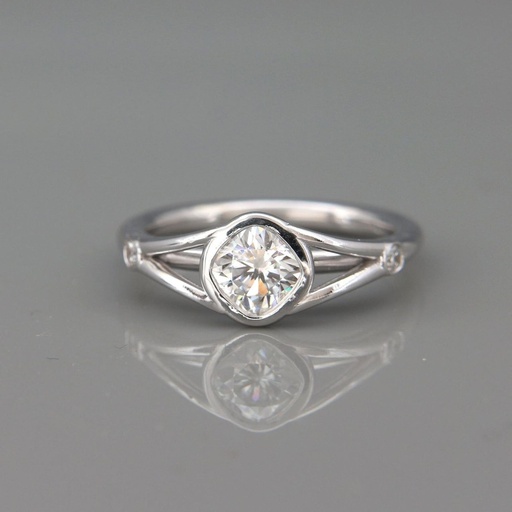 Handmade 14k White Gold Floating Moissanite Engagement Ring | White gold engagement ring set with Cushion C &amp; C Forever One Moissanite Ring