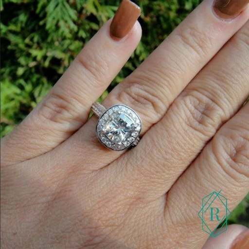 Vintage Cushion Cut Bridal Engagement Ring Set \ Ring Set -Halo Cushion Ring Set   Ring