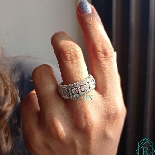 Triple Row Eternity Band, 2.20 TCW Round Colorless Moissanite Wedding Band, Anniversary Gifts, Matching Band, Unique Style Band